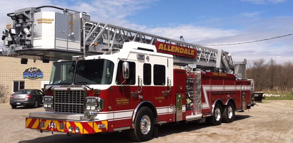 Allendale Fire 100′ Spartan/Smeal Rear Mount Platform R&R Fire Truck